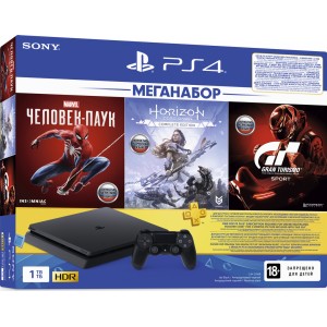 PlayStation 4 Slim 1Tb (б/у) + Человек-паук, Horizon Zero Dawn, Gran Turismo, PS+ 3 мес, Okko 30 дней